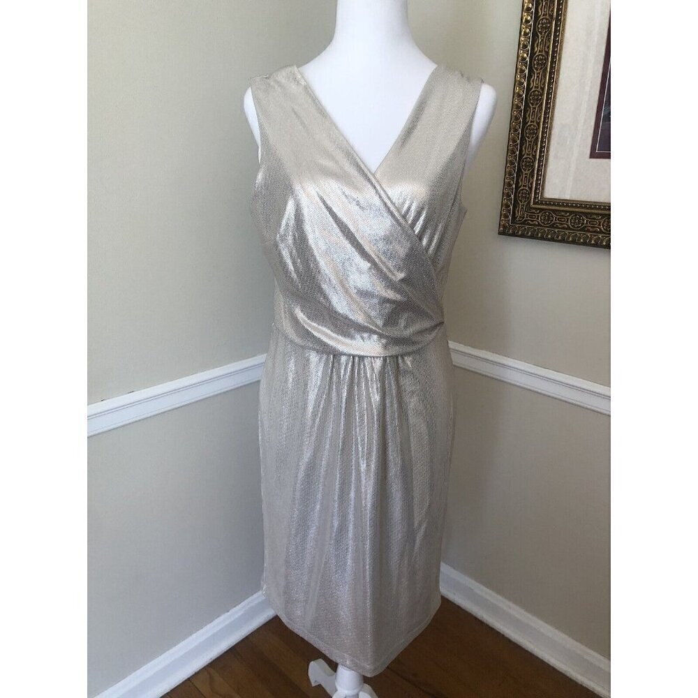 Donna Ricco Womens Size 6 Sleeveless Gold Metallic V-Neck Sheath Dress